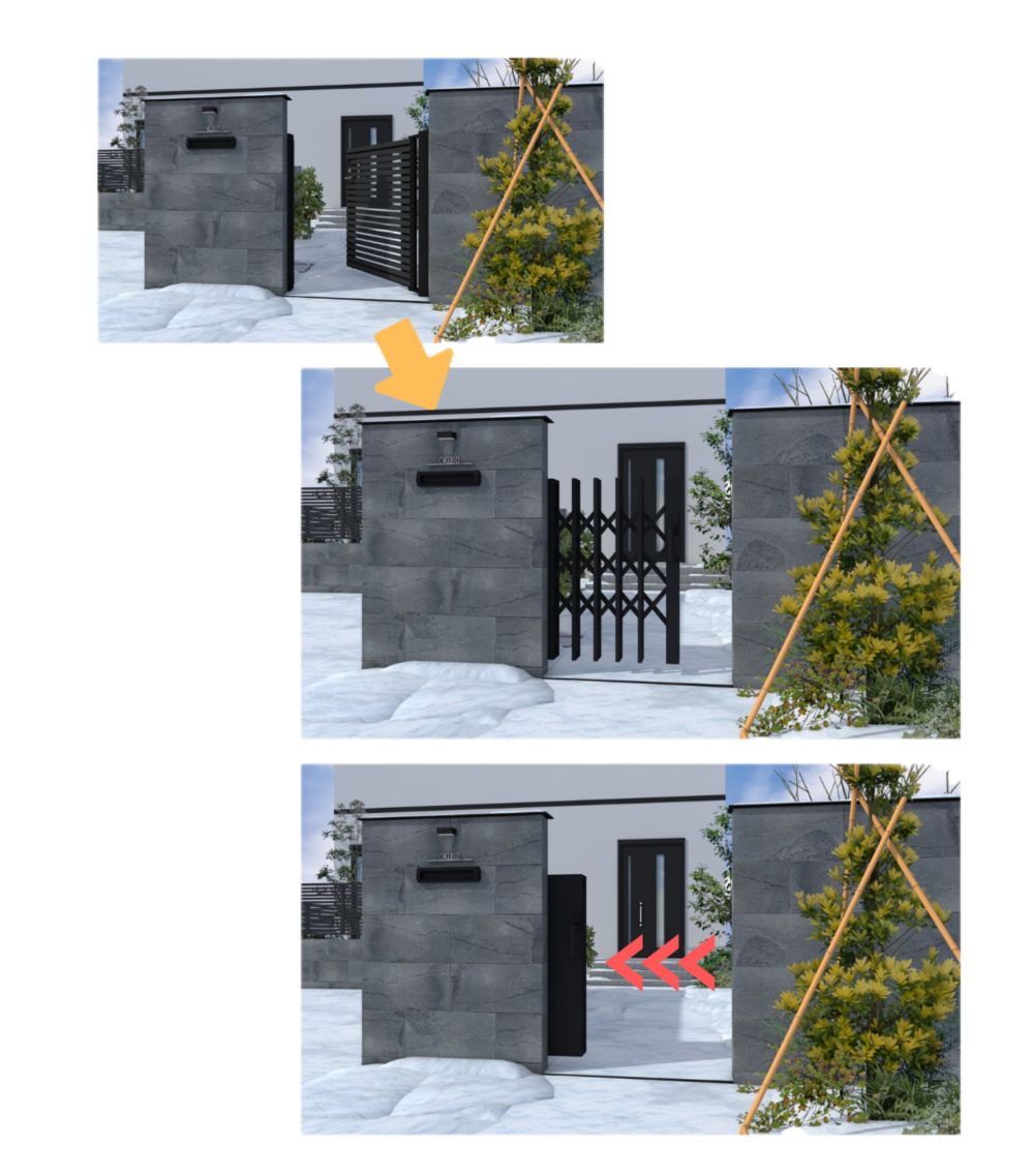 雪かき　門扉　積雪　アプローチ
